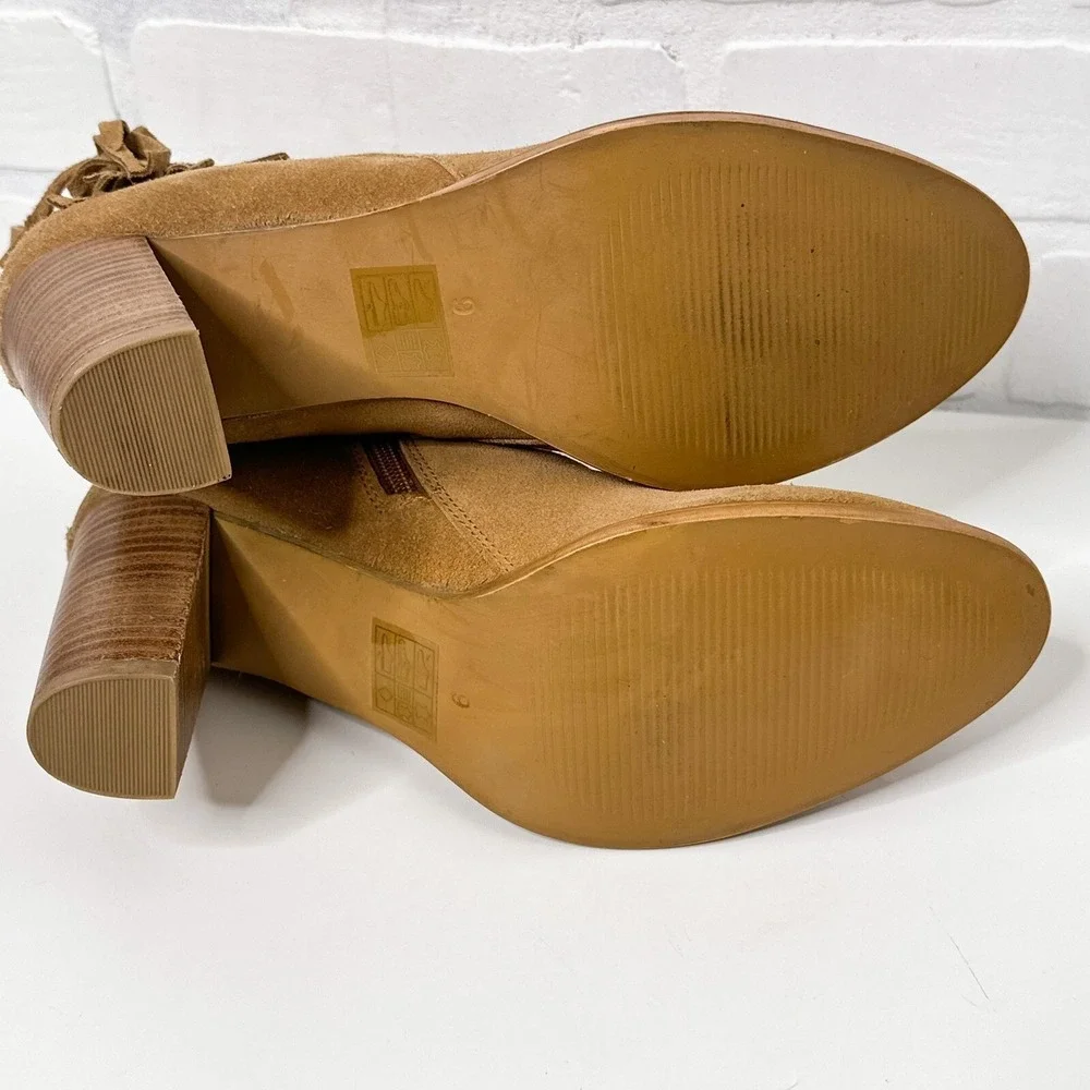 Callisto of California Womens 9‎ Tan Suede Ankle Boots Boho Tassel Block Heel